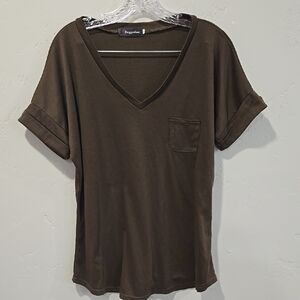 Brown V-Neck Women's Top